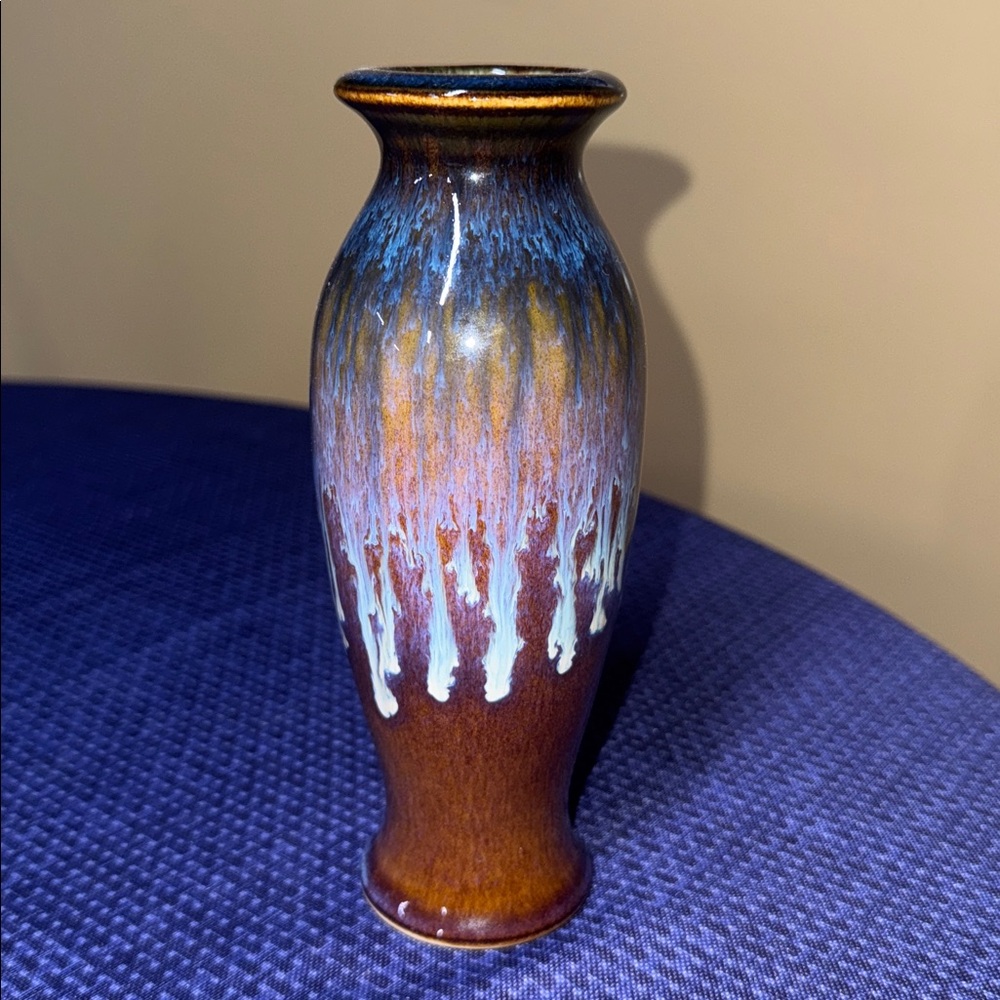 Bill Campbell pottery drip glaze vase 7.5” tall